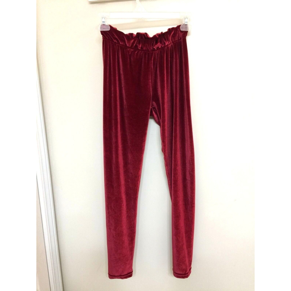 Feathers Stretch Velvet Leggings Size M Burgundy Warm Winter Solid Basic Leggins